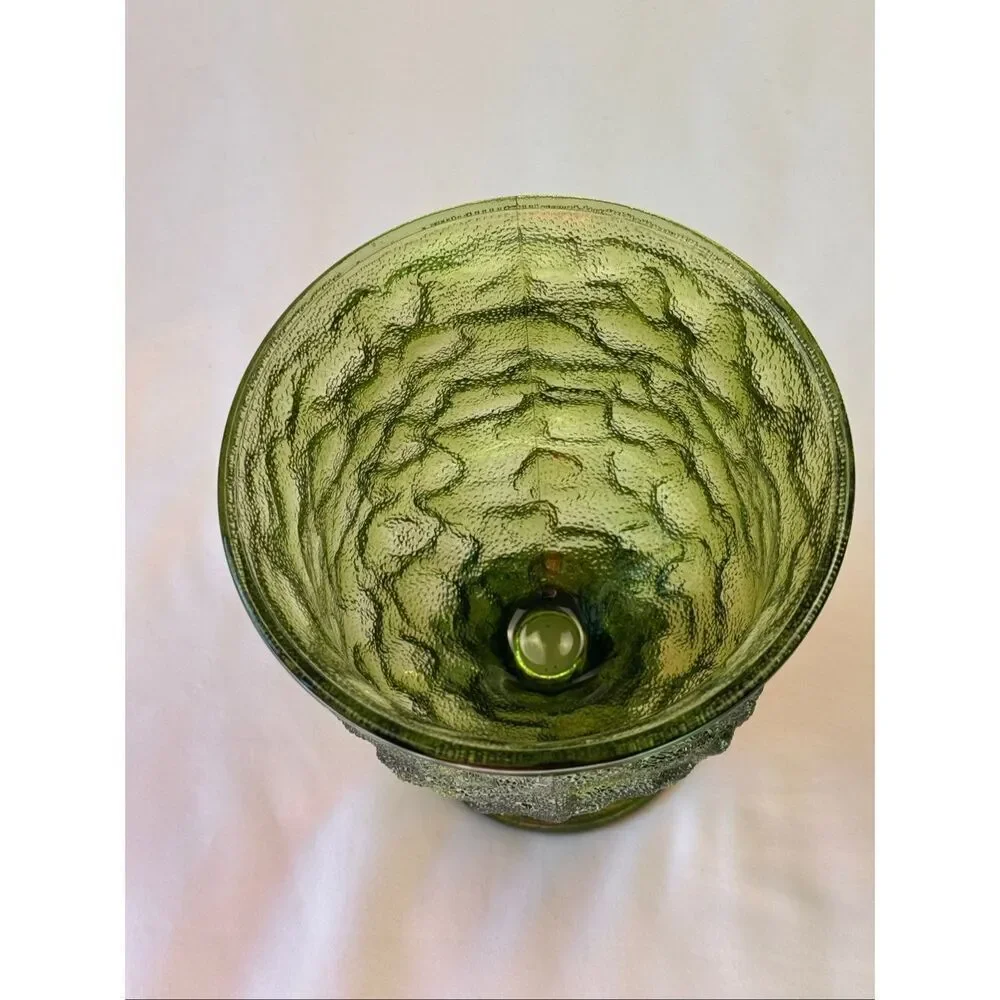 Vintage EO Brody Co Green Crinkle Glass Pedestal Vase/Cleveland Ohio